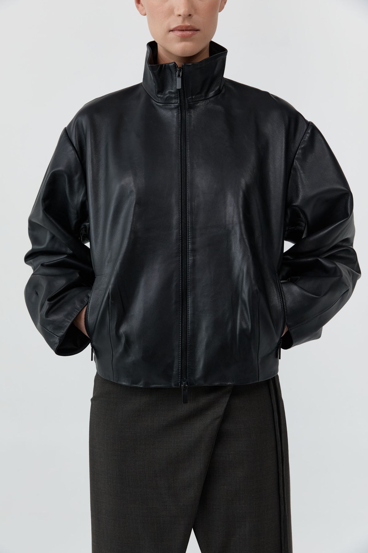 St Agni | Cocoon Zip Leather Jacket - Black