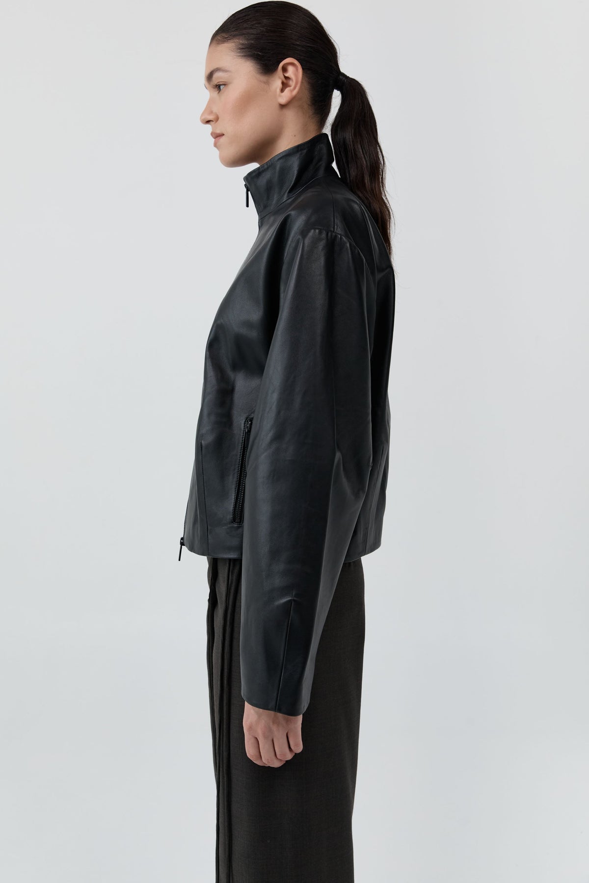St Agni | Cocoon Zip Leather Jacket - Black