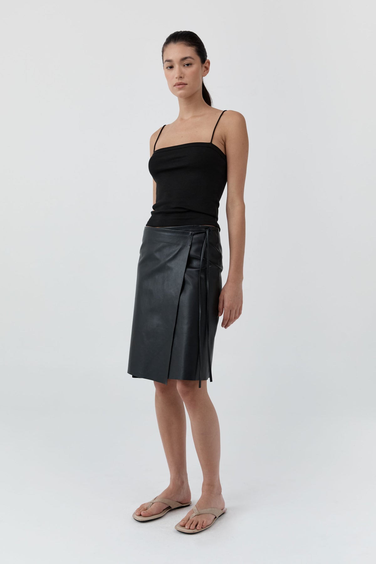 St Agni | Leather Everyday Wrap Skirt - Black