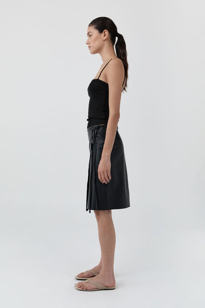 St Agni | Leather Everyday Wrap Skirt - Black