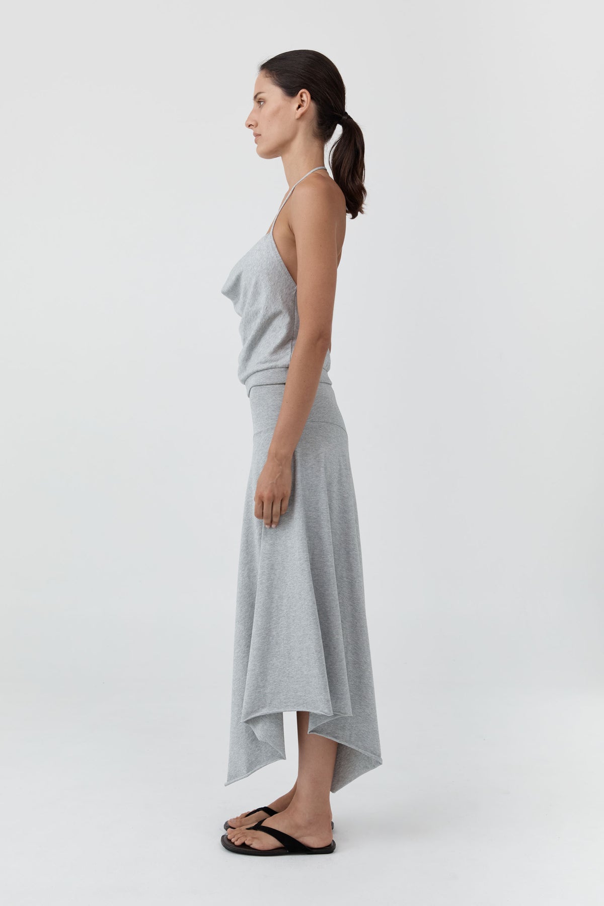 St Agni | Asymm Drape Skirt - Light Grey Marle