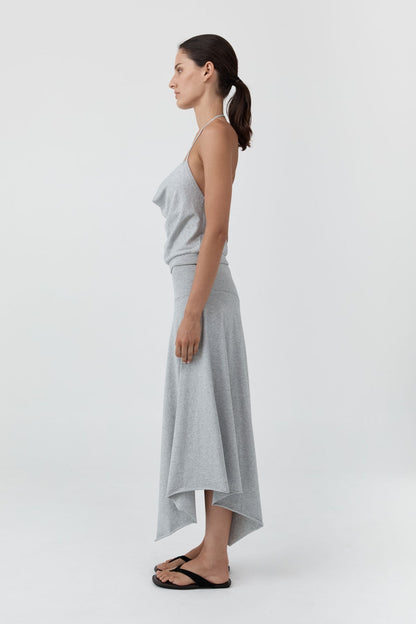 St Agni | Asymm Drape Skirt - Light Grey Marle