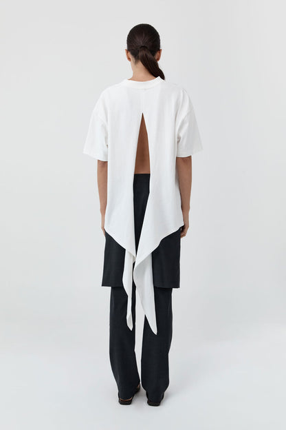 St Agni | Cotton Jersey Split Back Tee - Off White