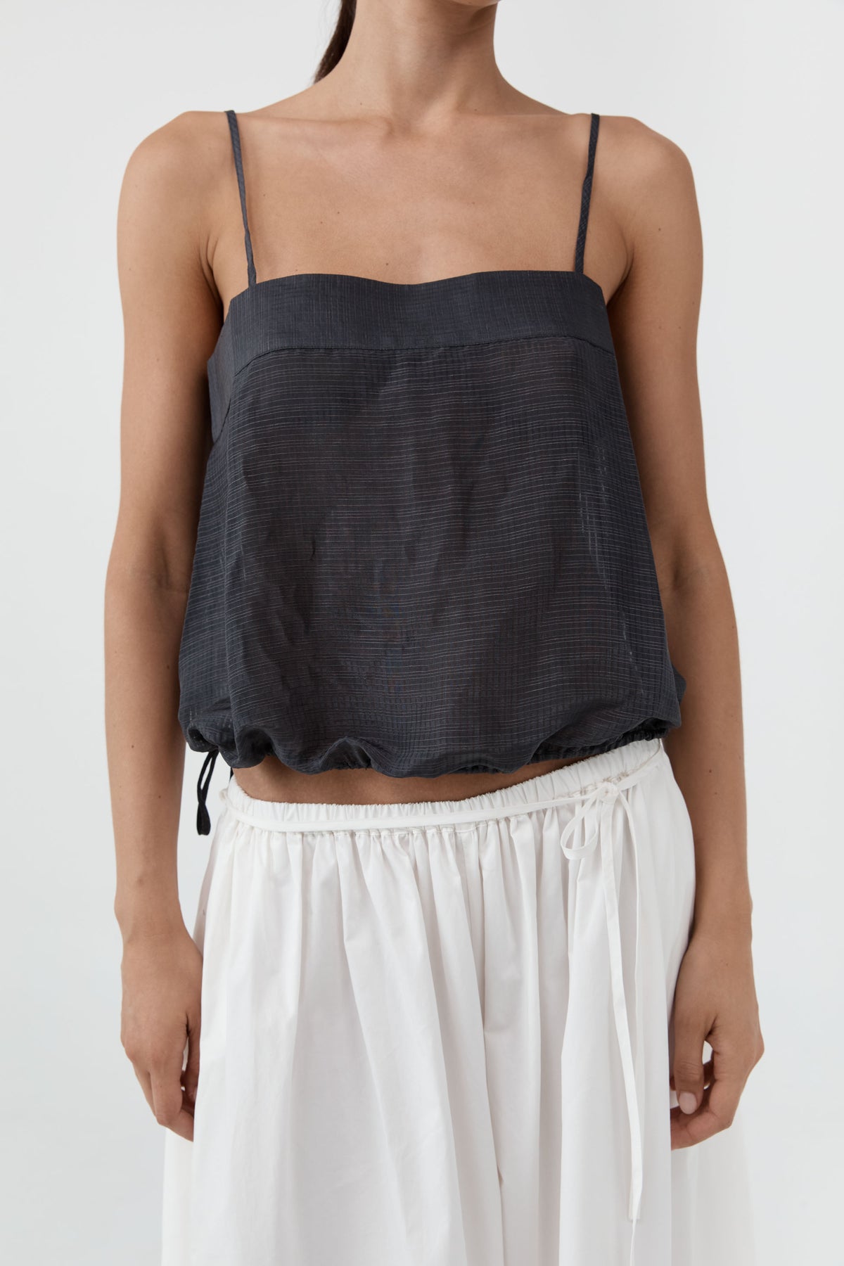 St Agni | Woven Check Drawstring Cami - Iron Glaze