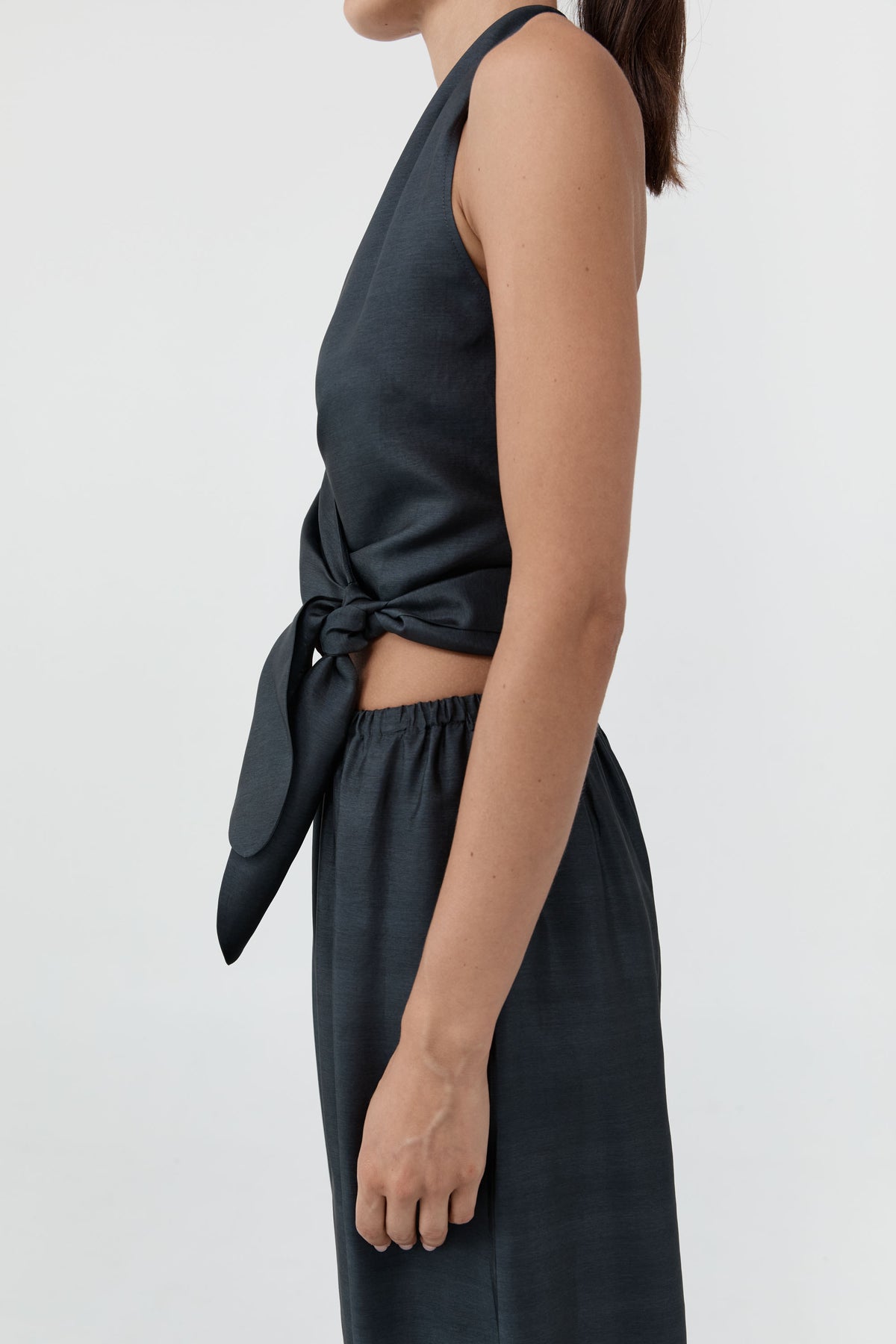 St Agni | Silk Halter Wrap Top - Washed Black