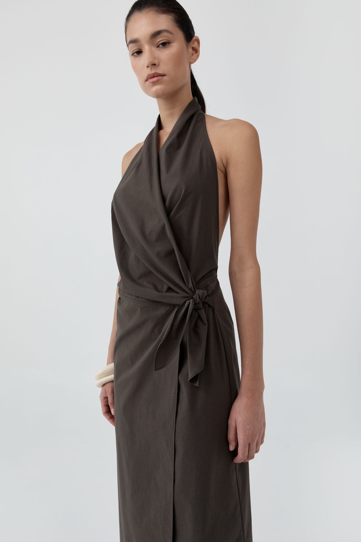 St Agni | Halter Wrap Backless Dress - Wood
