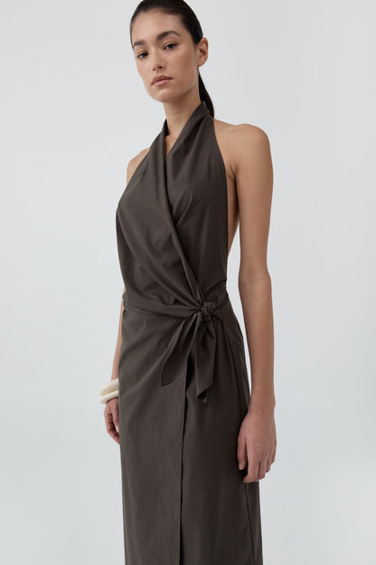 St Agni | Halter Wrap Backless Dress - Wood
