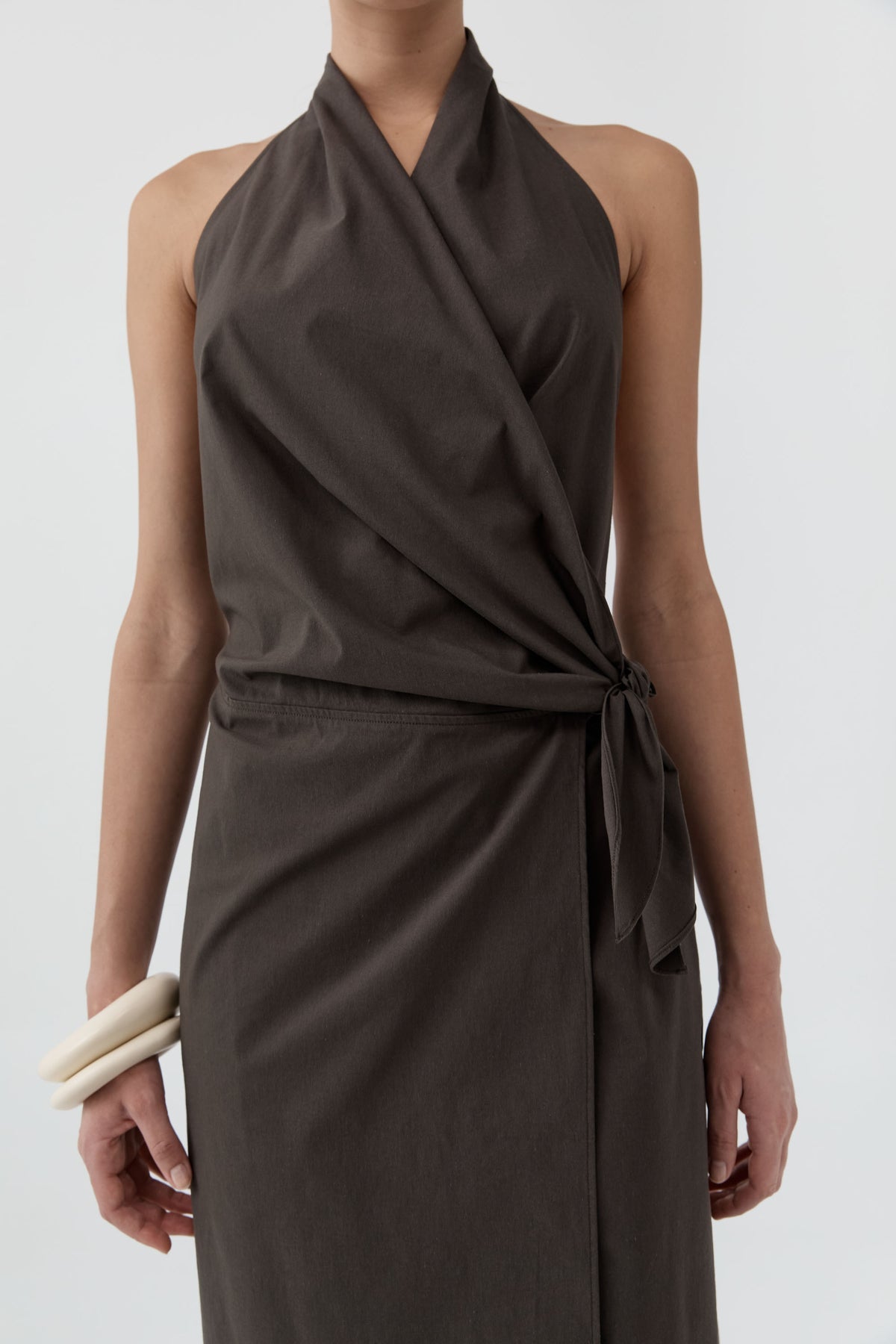 St Agni | Halter Wrap Backless Dress - Wood