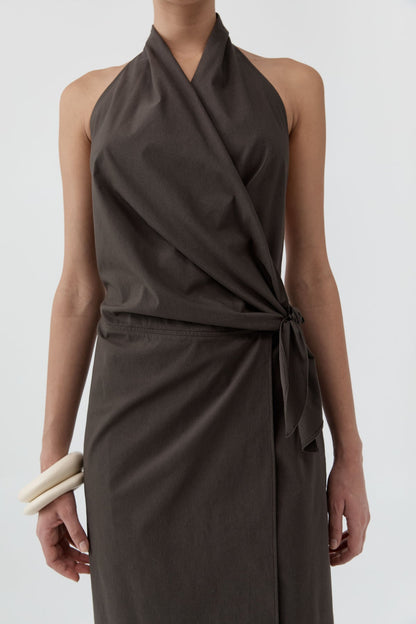 St Agni | Halter Wrap Backless Dress - Wood