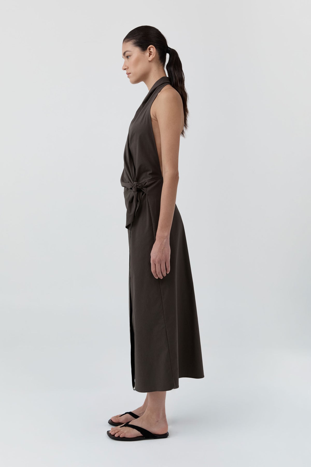 St Agni | Halter Wrap Backless Dress - Wood