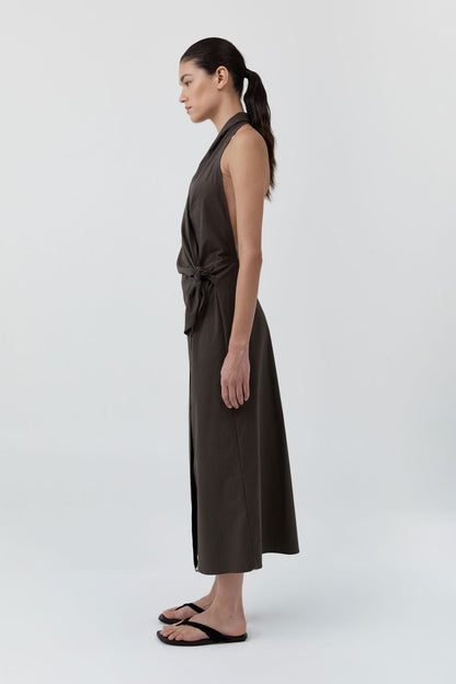 St Agni | Halter Wrap Backless Dress - Wood