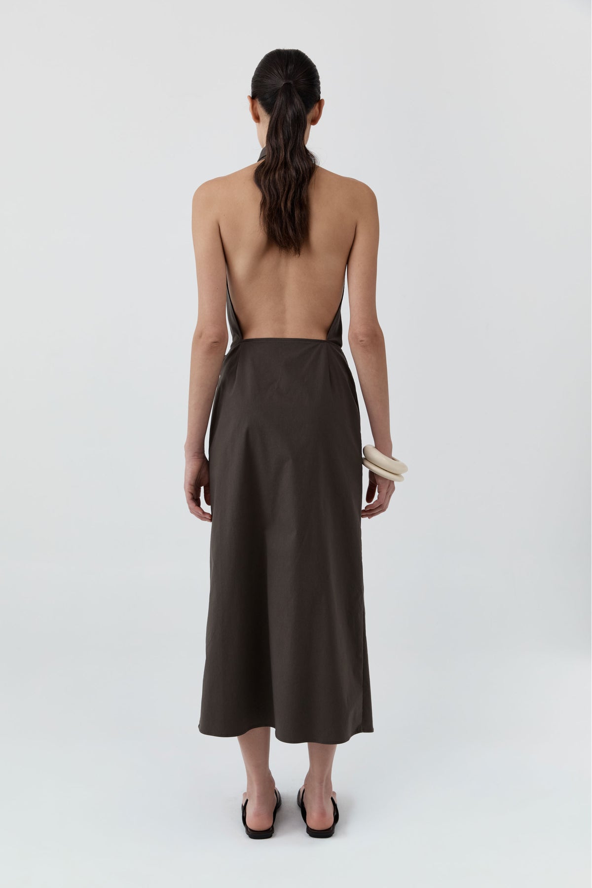 St Agni | Halter Wrap Backless Dress - Wood