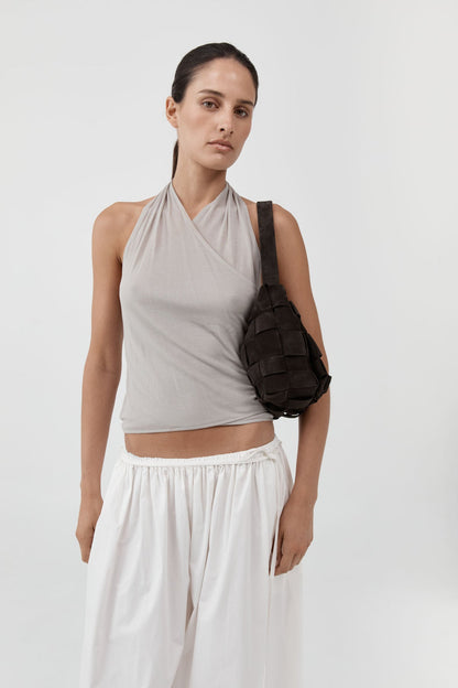 St Agni | Suede Woven Envelope Mini Tote - Coffee