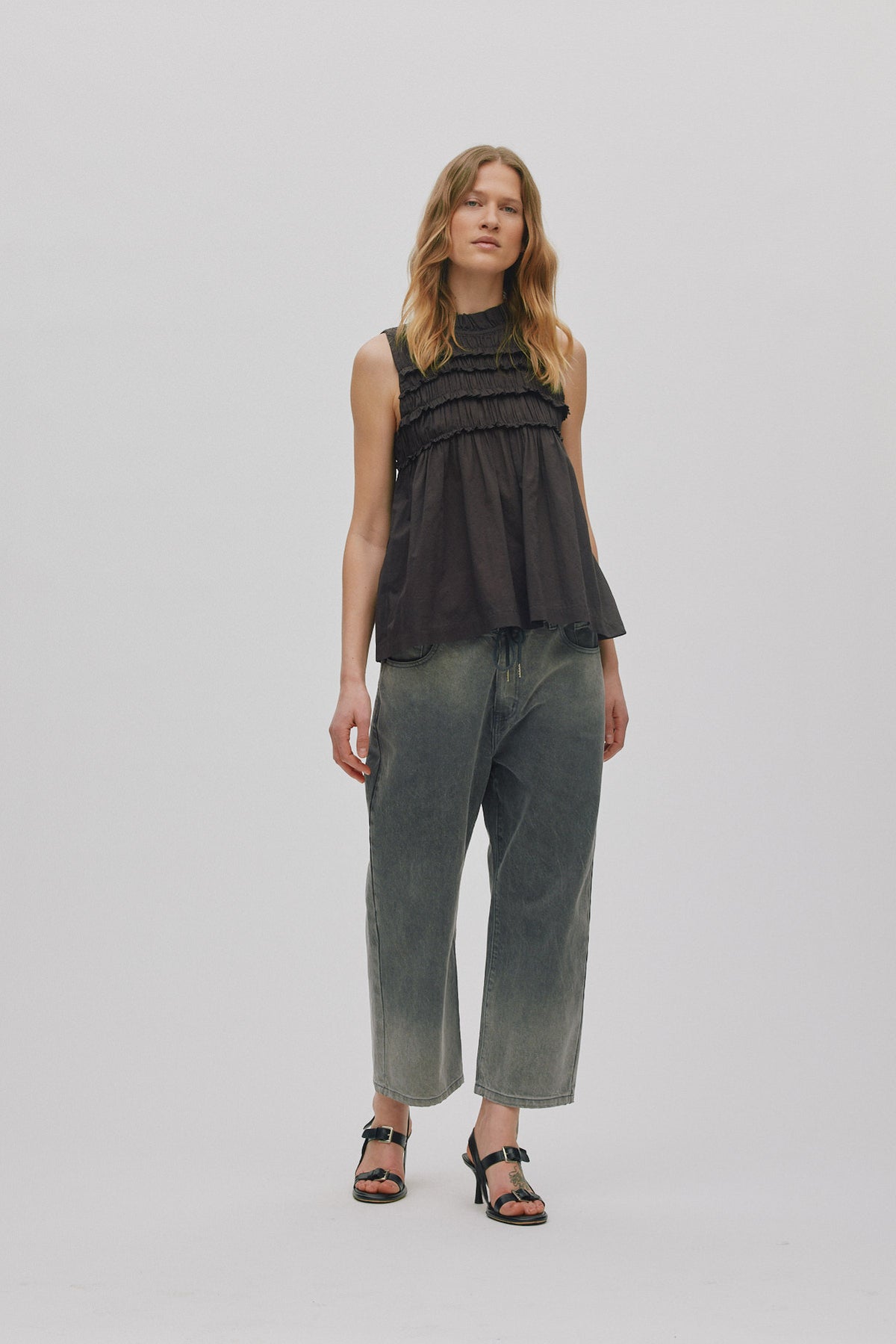 Rabens Saloner | Voile Frill Halter Top - Liquorice