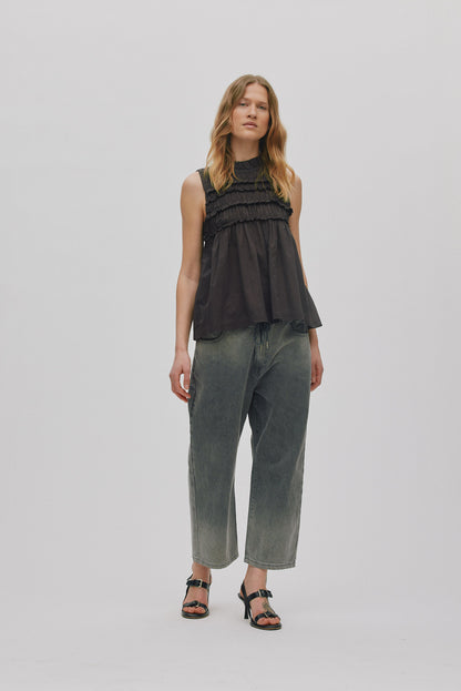 Rabens Saloner | Voile Frill Halter Top - Liquorice