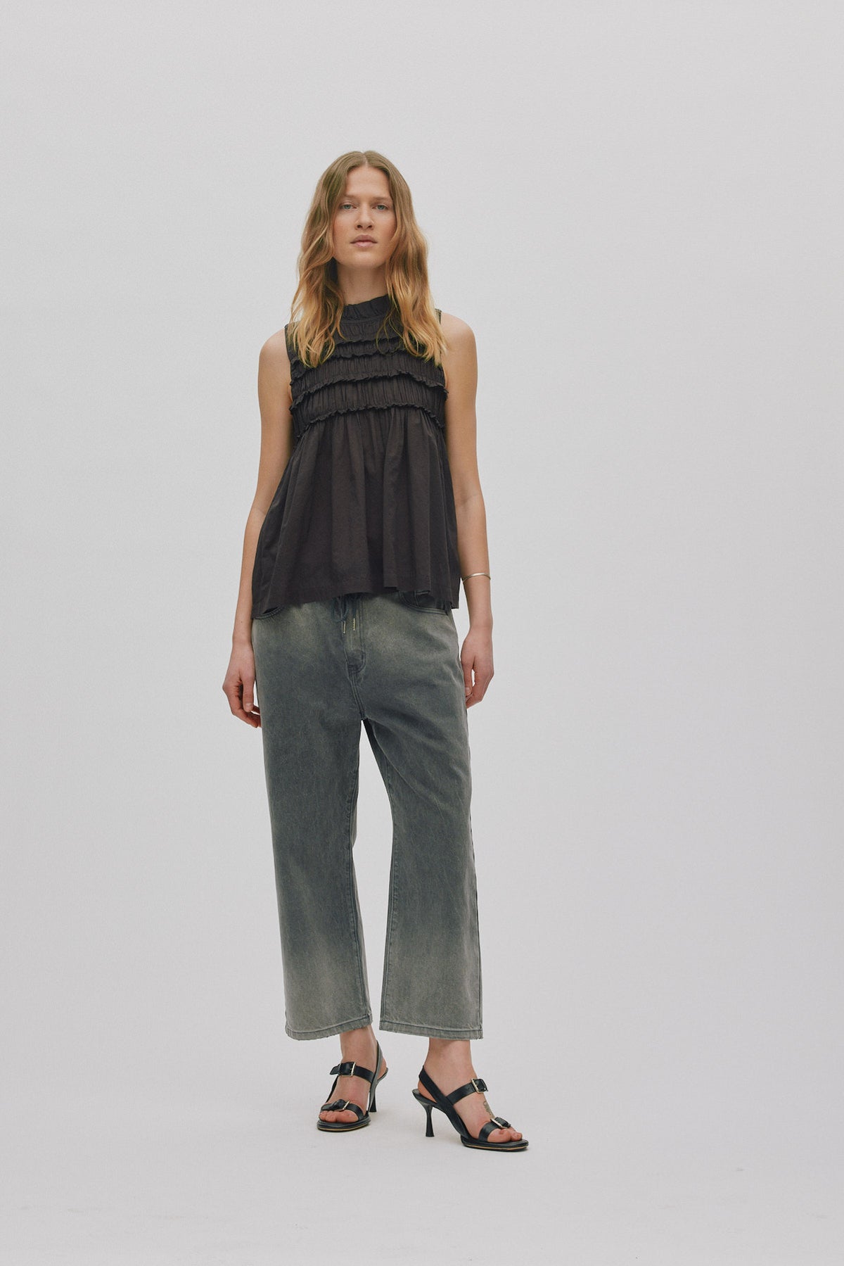 Rabens Saloner | Voile Frill Halter Top - Liquorice