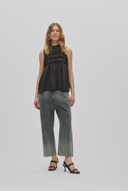 Rabens Saloner | Voile Frill Halter Top - Liquorice