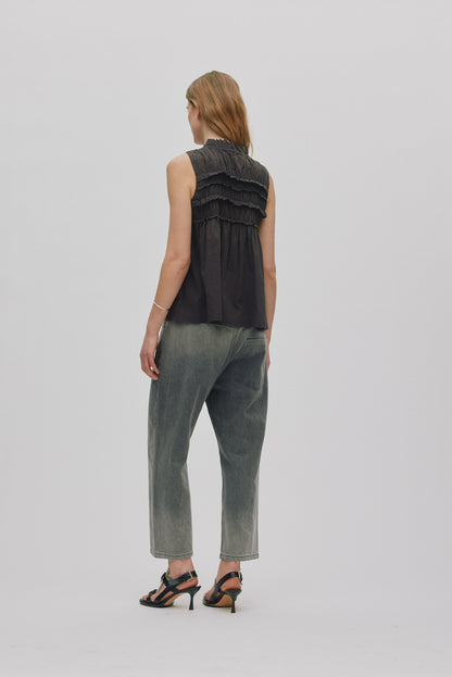 Rabens Saloner | Voile Frill Halter Top - Liquorice
