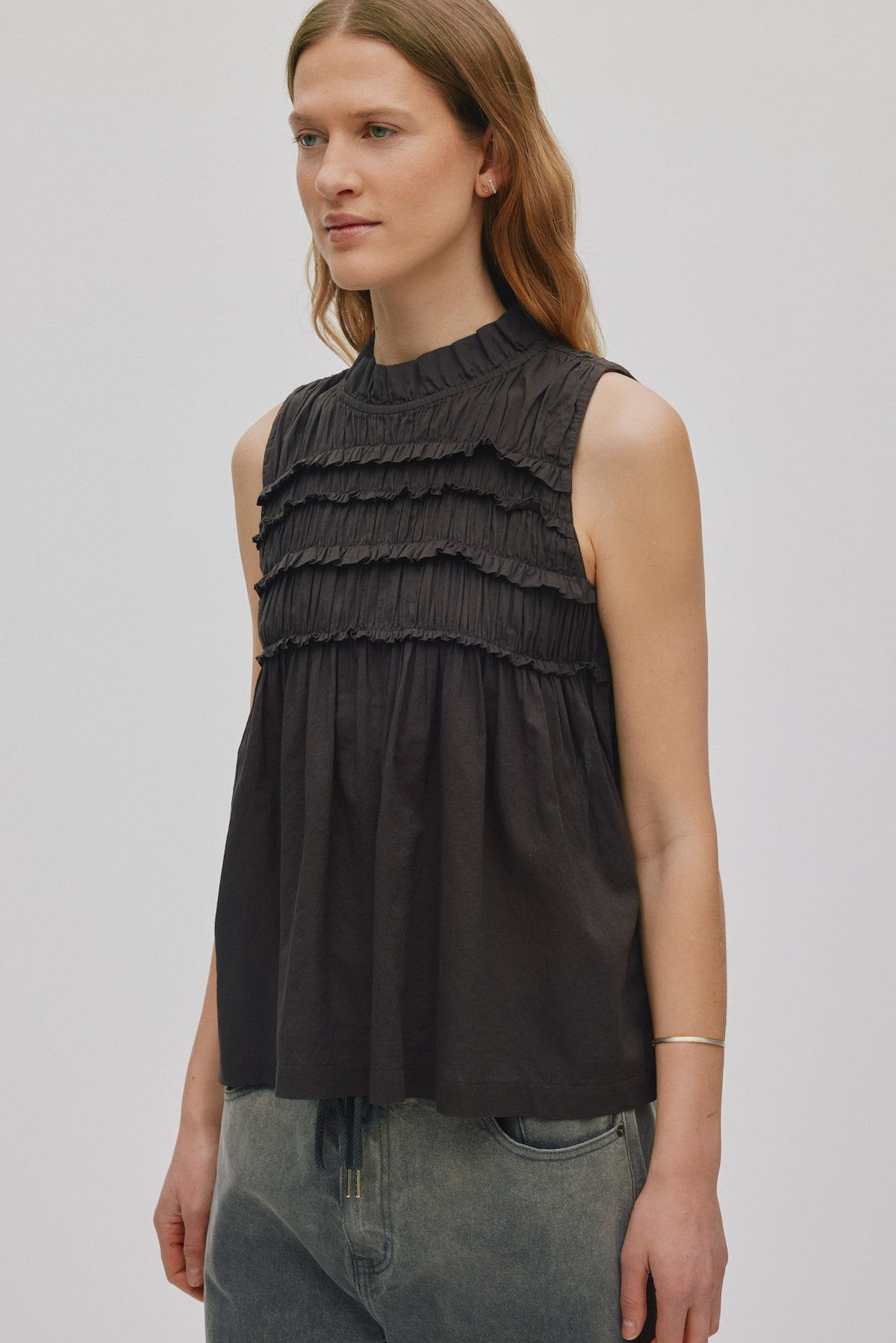 Rabens Saloner | Voile Frill Halter Top - Liquorice