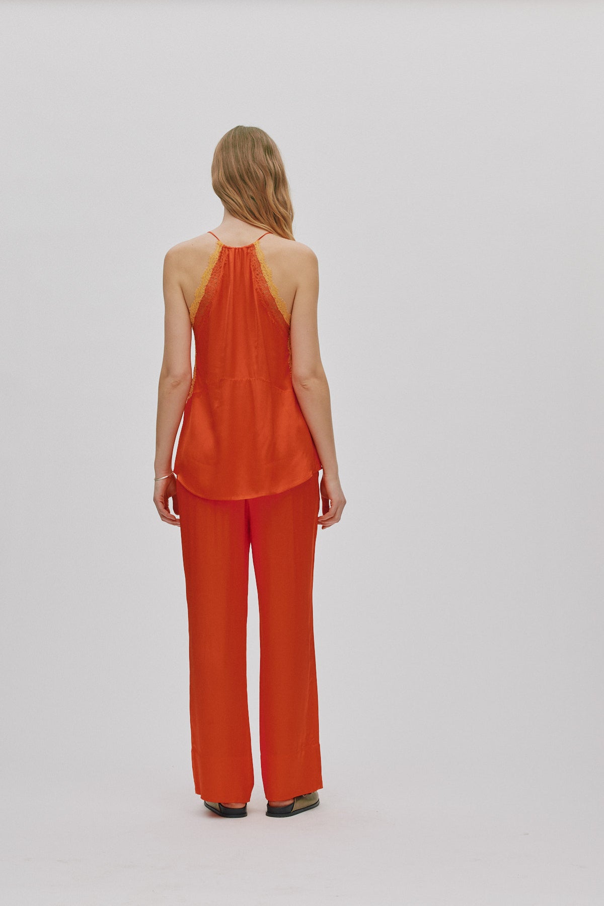Rabens Saloner | Contrast Lace Camisol Top - Deep Mandarin