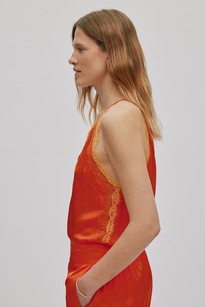 Rabens Saloner | Contrast Lace Camisol Top - Deep Mandarin
