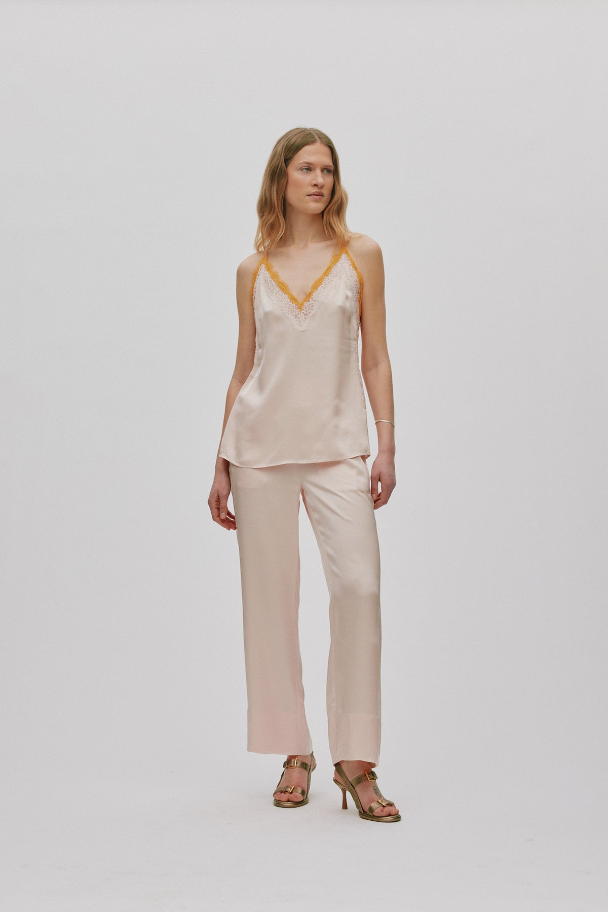 Rabens Saloner | Contrast Lace Camisol Top - Light Rose