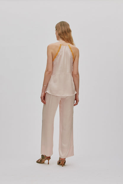 Rabens Saloner | Contrast Lace Camisol Top - Light Rose