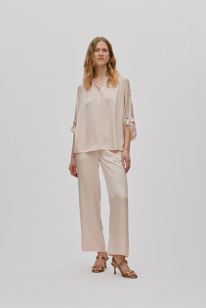 Rabens Saloner | Contrast Lace Shirt - Light Rose