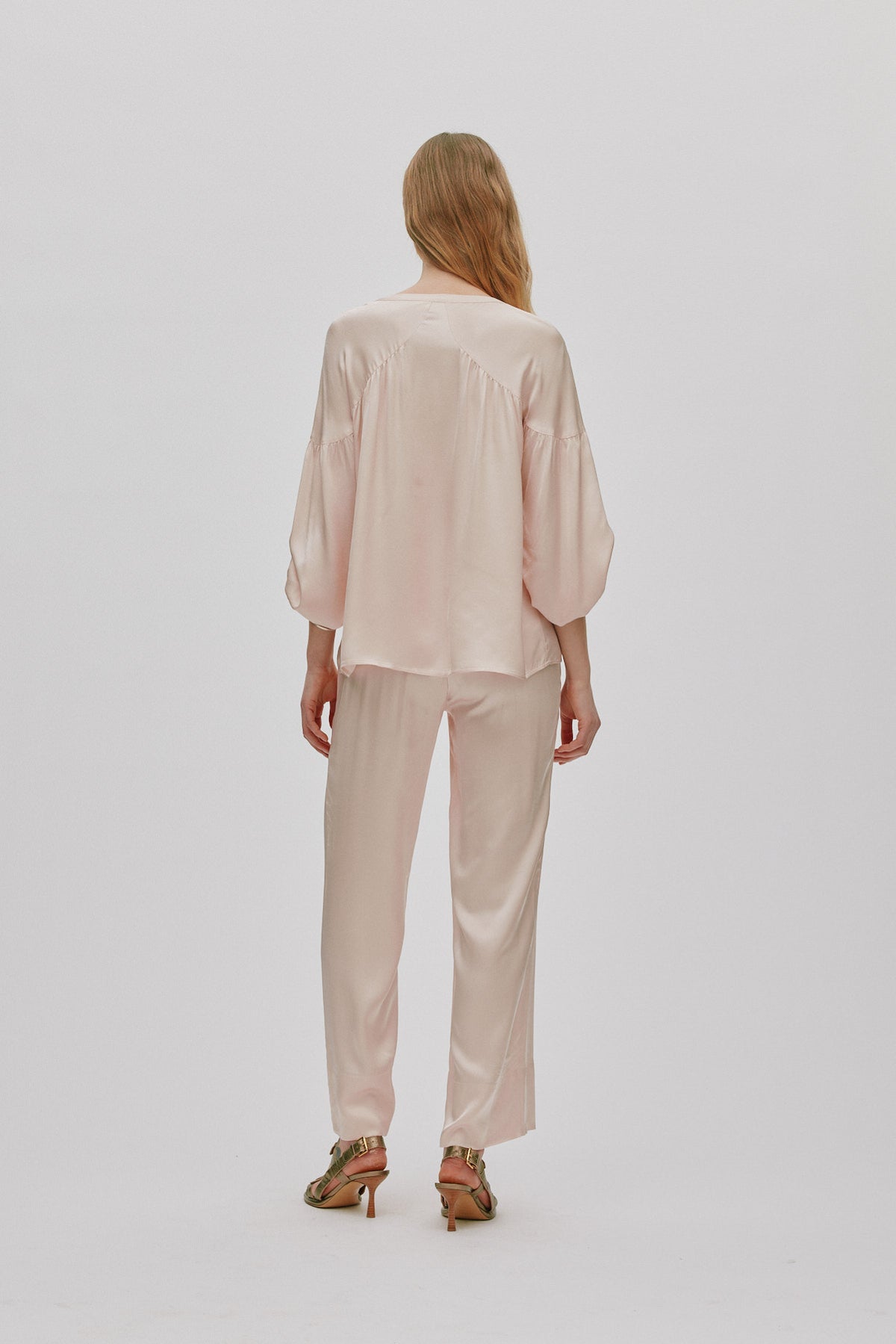 Rabens Saloner | Contrast Lace Wide Leg Pants - Light Rose