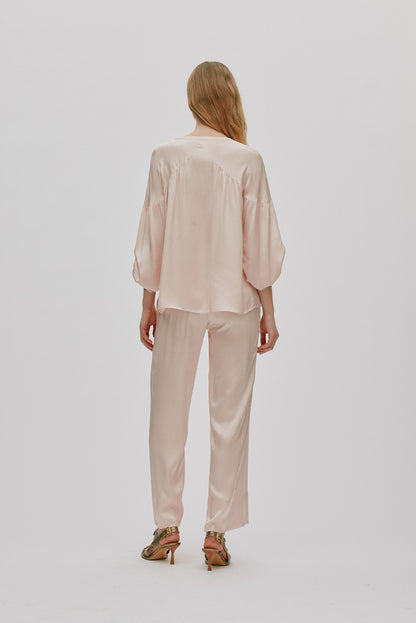 Rabens Saloner | Contrast Lace Wide Leg Pants - Light Rose