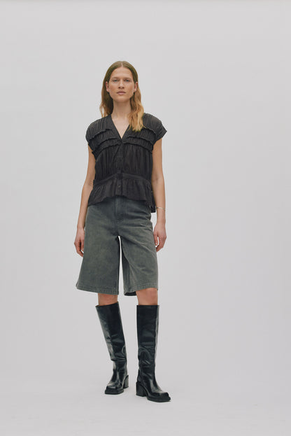 Rabens Saloner | Voile Frill Top - Liquorice