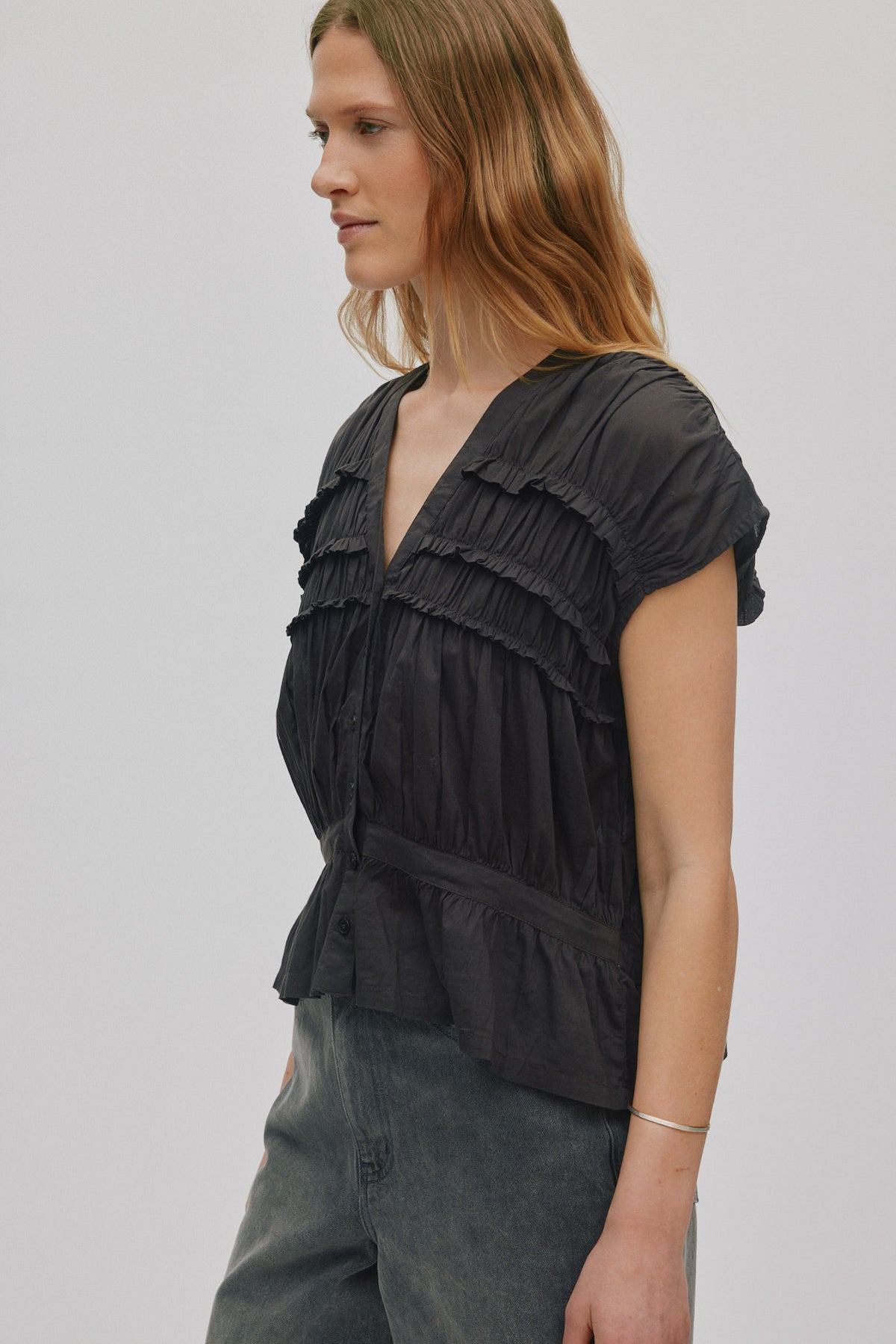 Rabens Saloner | Voile Frill Top - Liquorice