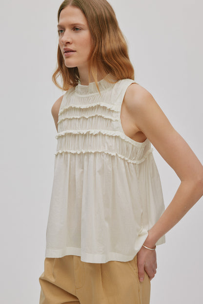 Rabens Saloner | Voile Frill Halter Top - Chalk