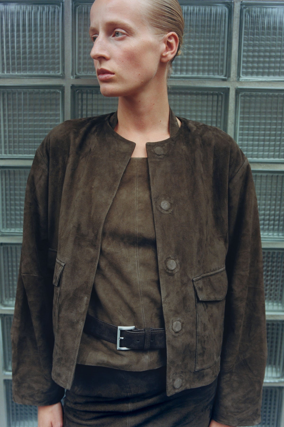 St Agni | Suede Utility Cocoon Bomber - Khaki