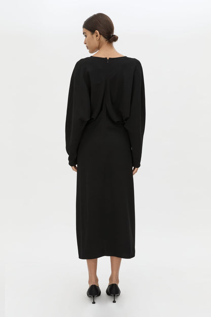Camilla & Marc | Dune Draped Waist Midi Dress - Black