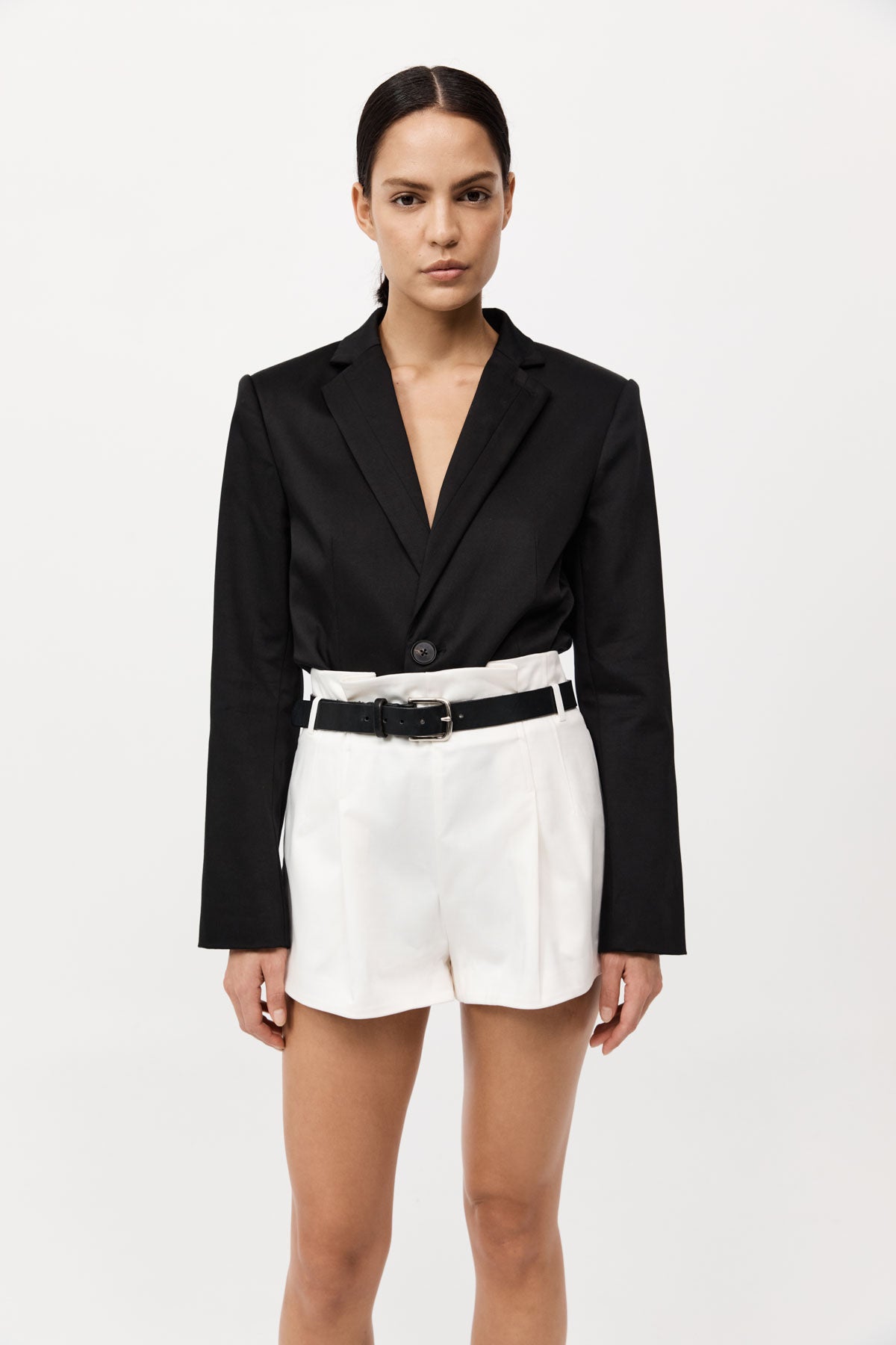 St Agni | Cotton Paperbag Waist Shorts - Off White