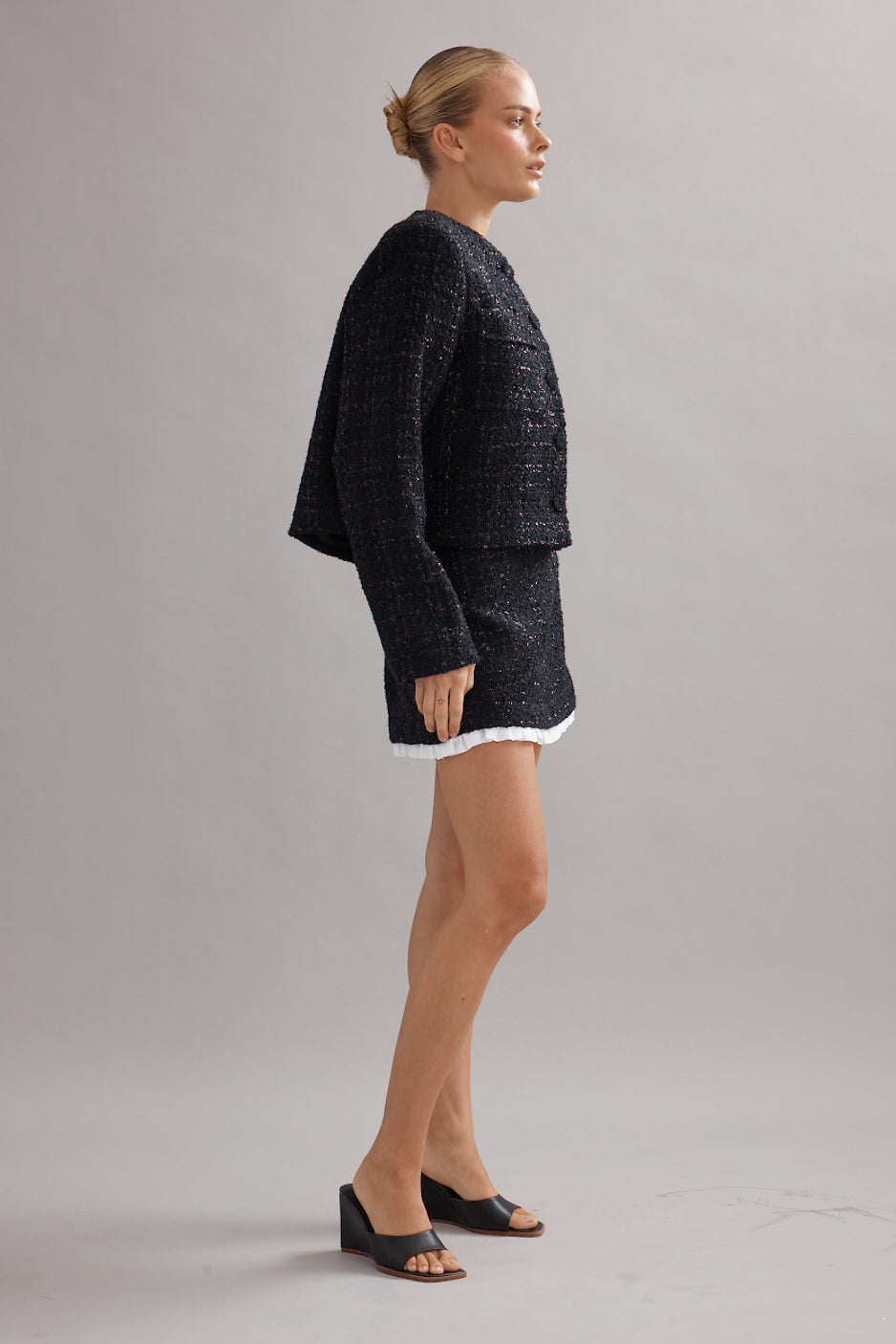 Caitlin Crisp | Frilly Birdy Skirt - Black Tweed