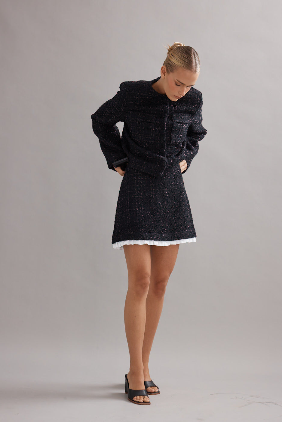 Caitlin Crisp | Frilly Birdy Skirt - Black Tweed