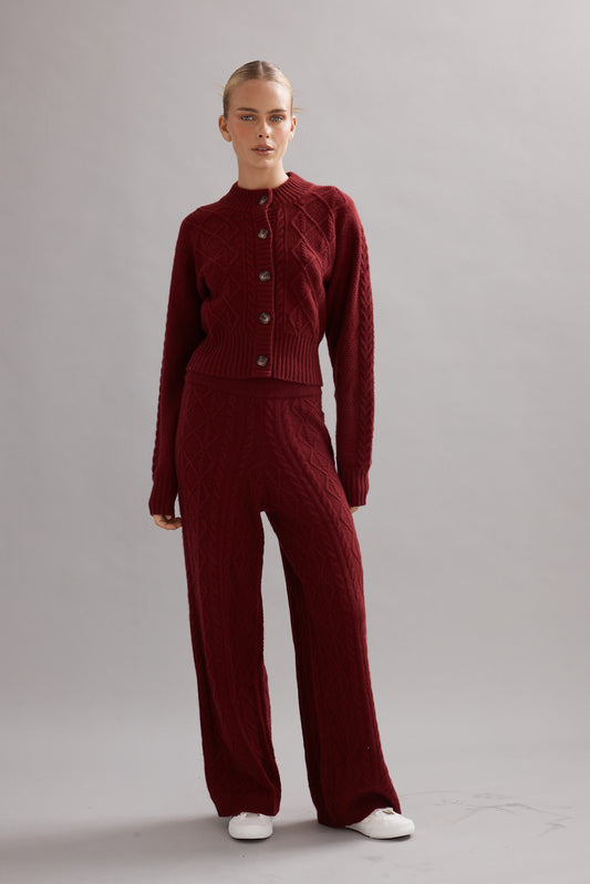 Caitlin Crisp | Cable Knit Cardigan - Maroon