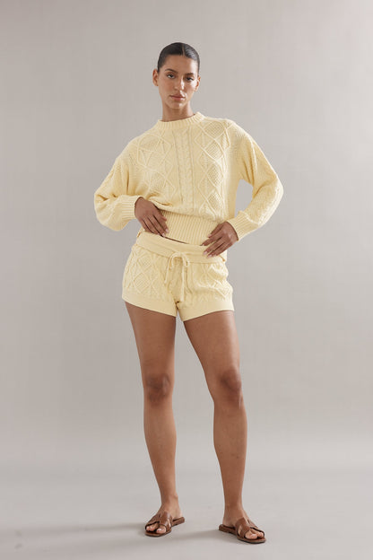 Caitlin Crisp | Cotton Cable Knit Shorts - Yellow