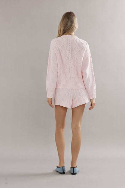 Caitlin Crisp | Cotton Cable Knit Shorts - Pink