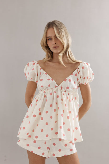 Caitlin Crisp | Juno Short - Pink Spot Linen