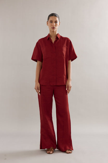 Caitlin Crisp | Crisp Shirt - Maroon Linen