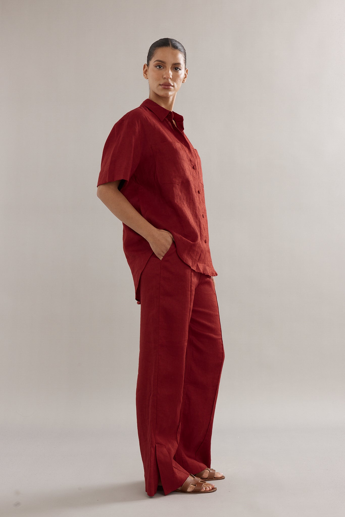 Caitlin Crisp | Crisp Shirt - Maroon Linen