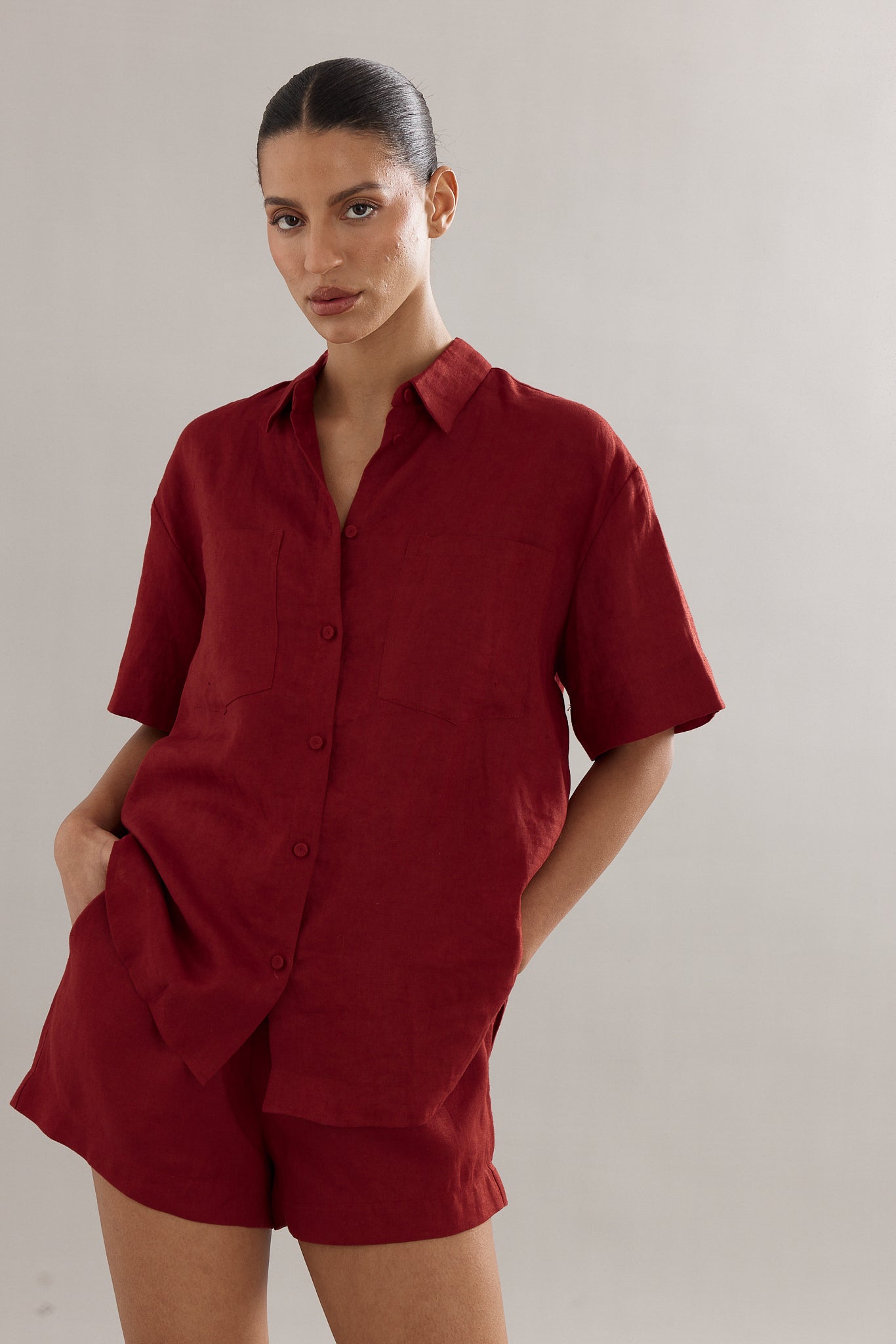 Caitlin Crisp | Crisp Shirt - Maroon Linen