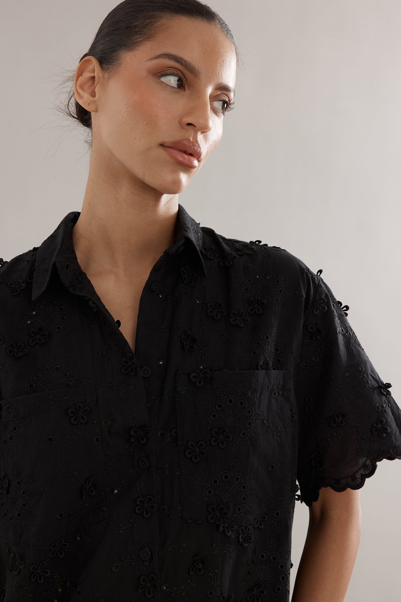 Caitlin Crisp | Mackenzie Shirt Dress - Black Broderie