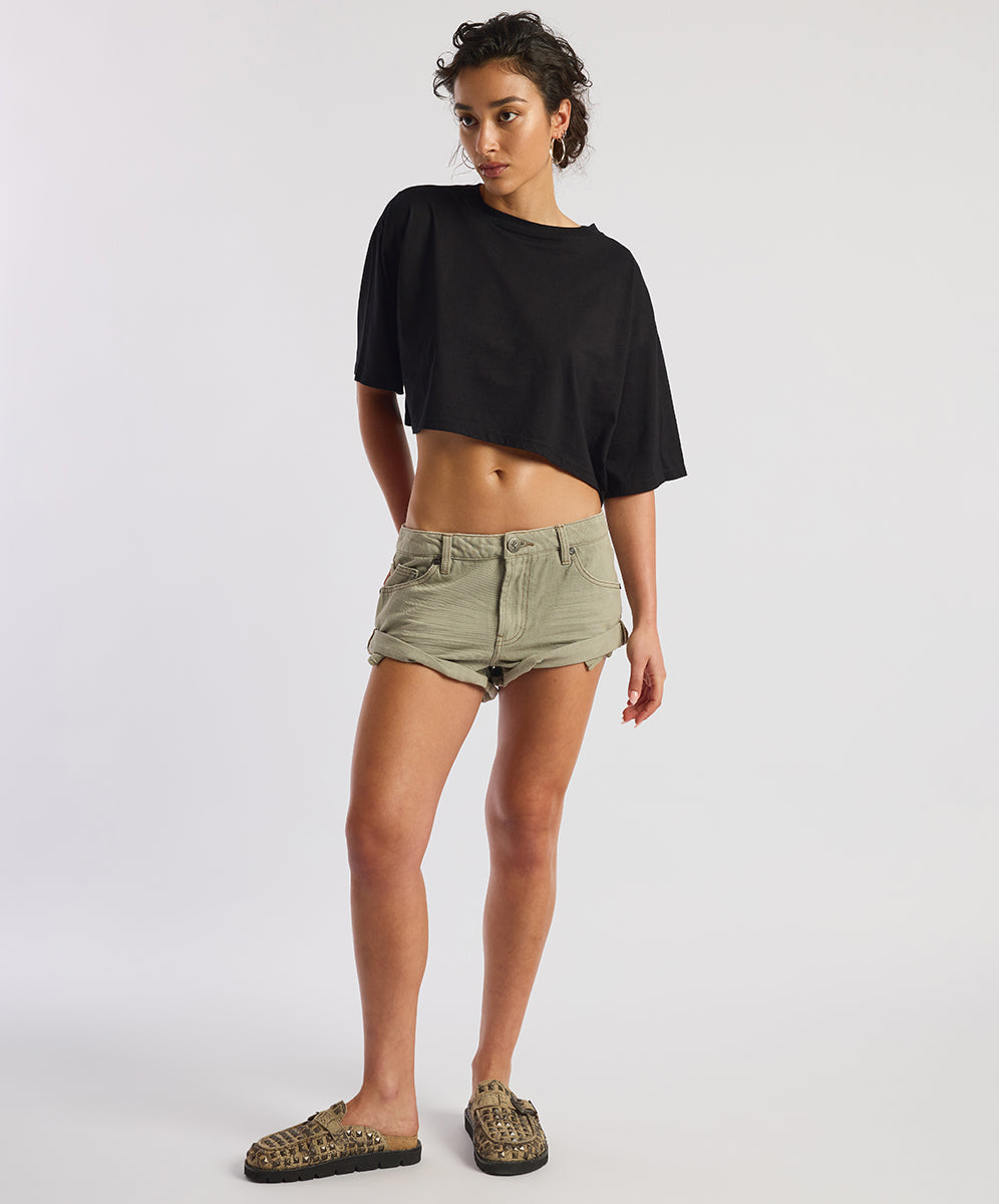 One Teaspoon | Bandit Low Denim Shorts - Super Khaki