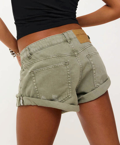 One Teaspoon | Bandit Low Denim Shorts - Super Khaki
