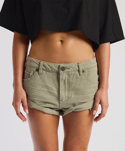 One Teaspoon | Bandit Low Denim Shorts - Super Khaki