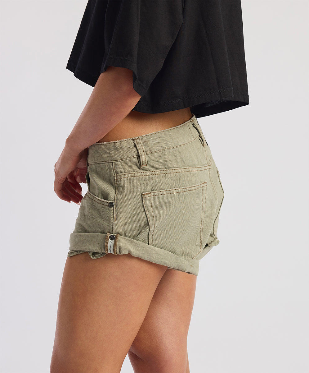 One Teaspoon | Bandit Low Denim Shorts - Super Khaki